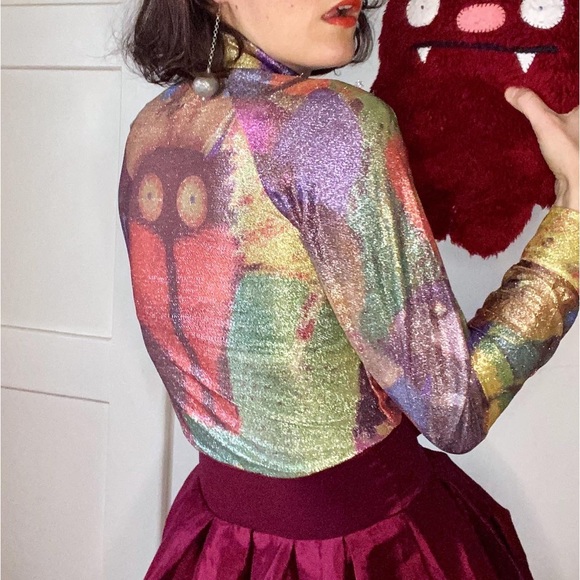 y2k Walter Van Beirendonck shimmer elastic retro colorful tee S Kiss The Future - Picture 2 of 9